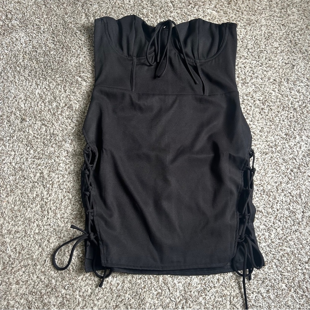 NWT Princess Polly Black Lace-Up Strapless Mini Dress Going Out Party Formal LBD